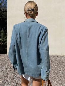 DAZY 女士翻领牛仔夹克，休闲宽松水洗牛仔夹克 - 中等水洗藍 - 查看 4