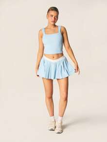 MISSGUIDED Light Blue High Waisted Pleated Tennis Style Mini Skirt With White Waistband Trim For Casual Spring Summer Everyday Wear - Blue - View 6