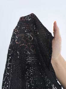 Manfinity RSRT Men's Solid Color See-Through Front Button Sexy Short Sleeve Shirt Men's Lace Mesh Shirt Men Lace Shirt Fishnet Shirt Men Open Knit Shirt Men Men Crochet Shirt - Black - View 4