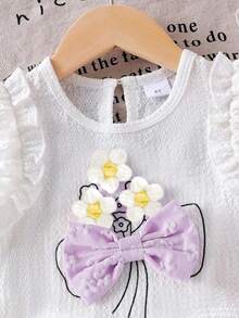 SHEIN Elladie kids Bộ đồ mùa hè dễ thương và đáng yêu cho bé gái (nhỏ): Áo hai dây dệt kim jacquard màu trắng ngà viền bèo nhún và quần short viền bèo nhún màu tím. - Màu tím - Xem 6