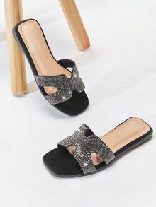 Mini mi סנדל Slide Slide Black Sparkling Rhinestone לילדים - אנטי החלקה, נוחות, סגנון Bigtime, חיוני ונצחי - שחור - ראה 4