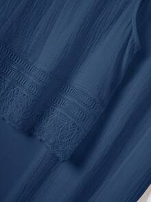 Rusticease 女士优雅褶皱V领短袖衬衫，杏色 - 藍色 - 查看 3