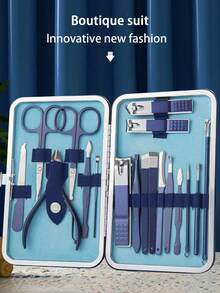 Manicure And Pedicure Set, Nail Clipper Set, Nail Clipper Set, Ingrown Nail Treatment Set, Nail Scissors Set, Nail Trimmer Set, Men's And Women's Care And Grooming Tools - Blue - View 1