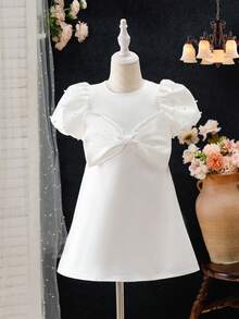 Elladie kids 夏季少女优雅奢华简约蝴蝶结装饰设计公主裙 - 白色 - 查看 6