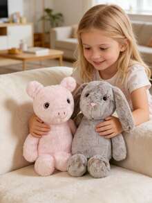 Cute Bunny Or Pig Plush Doll Soft Stuffed Animal Toy, Cozy Fluffy Cartoon Pillow, Warm Comfort Plush Holiday Gift For Kids, Toddlers, Bedroom Decor - Multicolor - View 10