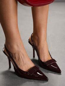 CUCCOO SZL 女士深红色时尚经典简约搭扣通勤办公休闲细高跟鞋 - 紅木色 - 查看 1