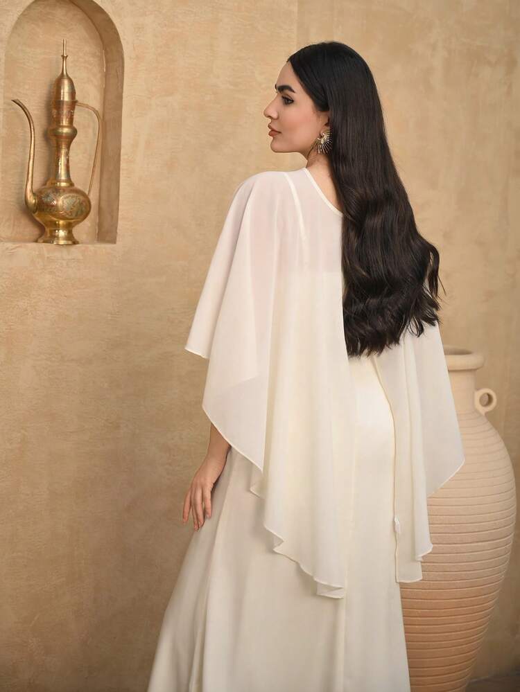 2pcs/Set Women's High-End Elegant Sleeveless Dress & Cape Shawl