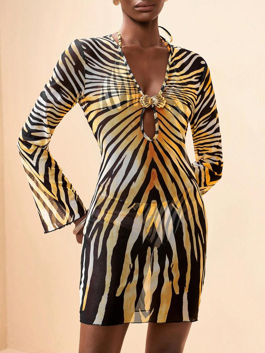 Zivah 2026 Spring/Summer Metal Accent Design Front Coverup Dress, Vacation Style - Black - View 1