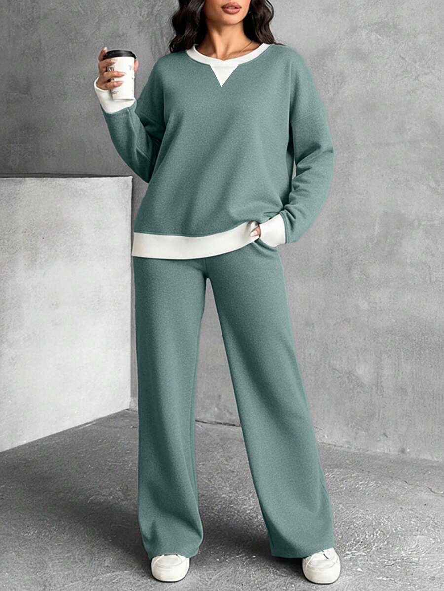 EURMUSE Bộ 2 món, áo nỉ cổ vuông và quần. - Màu xanh Bạc hà - Xem 1