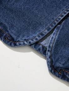 GlowEve 女士圆领单排扣无袖上衣和纽扣口袋牛仔短裤休闲套装 - 藍色 - 查看 6