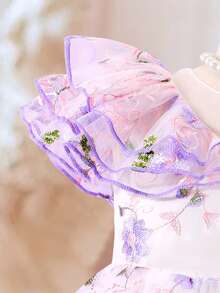 SHEIN 四季优雅礼服，少女婚礼花童礼服，刺绣薄纱派对公主裙，高端宴会表演服，女童公主裙，薰衣草色儿童连衣裙，儿童紫色碎花连衣裙，女童刺绣碎花连衣裙，女童派对连衣裙，紫色丁香色儿童连衣裙，花童连衣裙，公主裙，女童下午茶连衣裙，紫色碎花连衣裙 - 淡紫色 - 查看 6