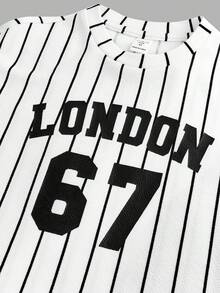 Young Girl New Spring/Summer Casual Street Style Round Neck Sleeveless 67 Logo Striped Pattern Comfortable Loose Knit Dress - White - View 3