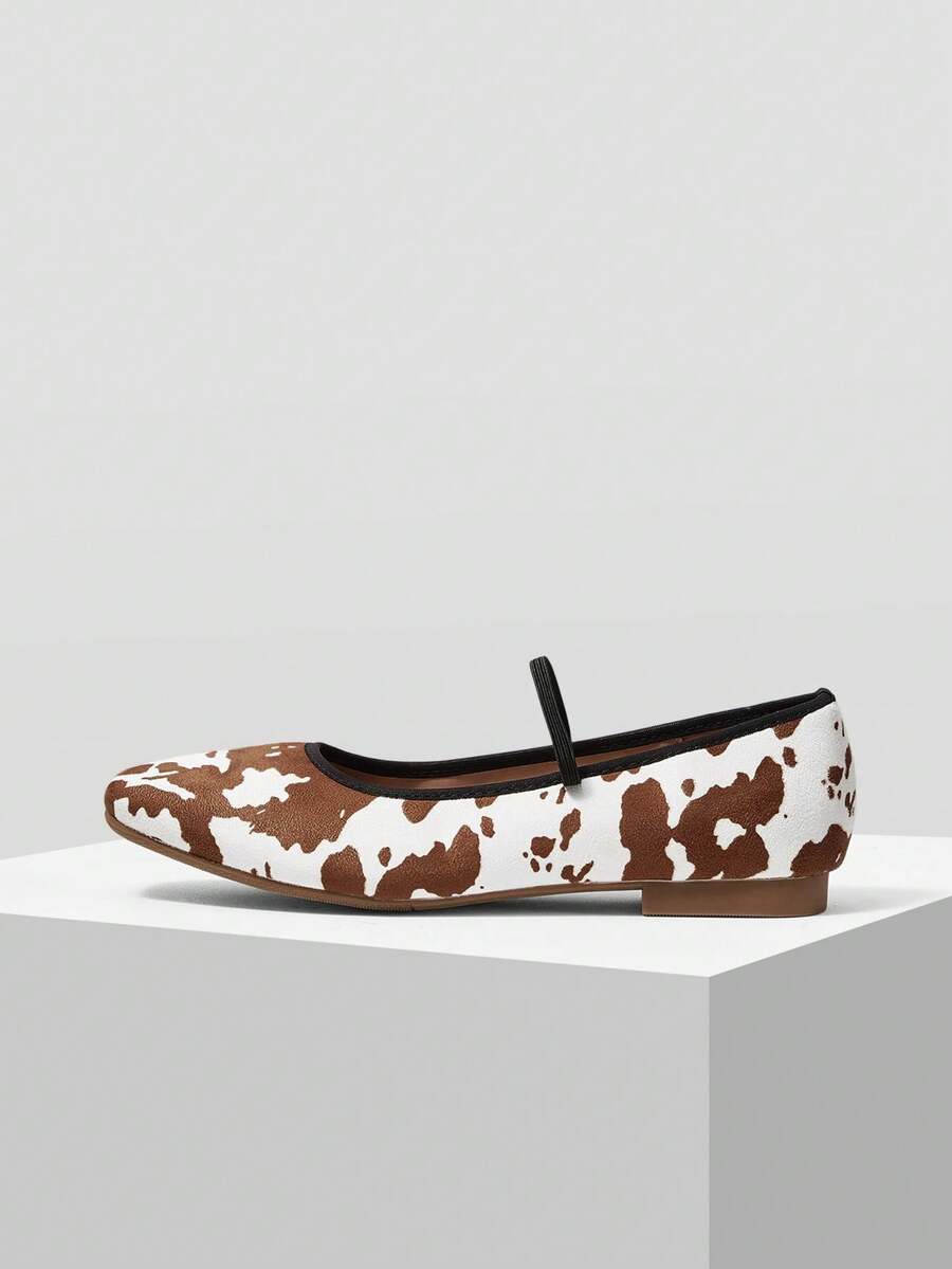 Mnmlis Women's Fashion Commuter Casual Cow Print Flats Valentine's Day - Brown - View 1