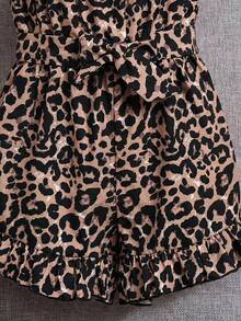 SHEIN 女婴豹纹荷叶边吊带连体衣 - 綠色 - 查看 3