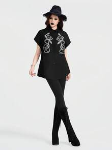 Breakform 女士哥特复古蛇纹印花翻领纽扣宽松衬衫 - 黑色 - 查看 4