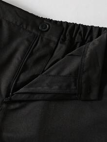 两件套青少年男士绅士套装，包括：黑色缎面领修身单层正装外套 + 黑色纹理西裤。优雅休闲的户外个性化西装，适合生日派对、晚宴、演出、主持、婚礼季等场合。 - 黑色 - 查看 7