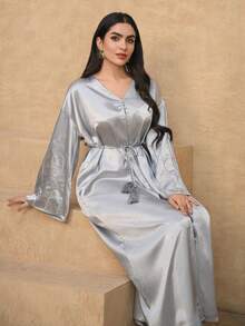 DAZY Women's Embroidered Loose Long Robe Dress - Grey - View 6