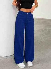 SHEIN Women Fashionable And Stylish Casual Pocket Jeans - Royal Blue - View 4