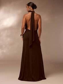Glamine Women's Fashionable Black Backless Dress - Dark Brown - View 2