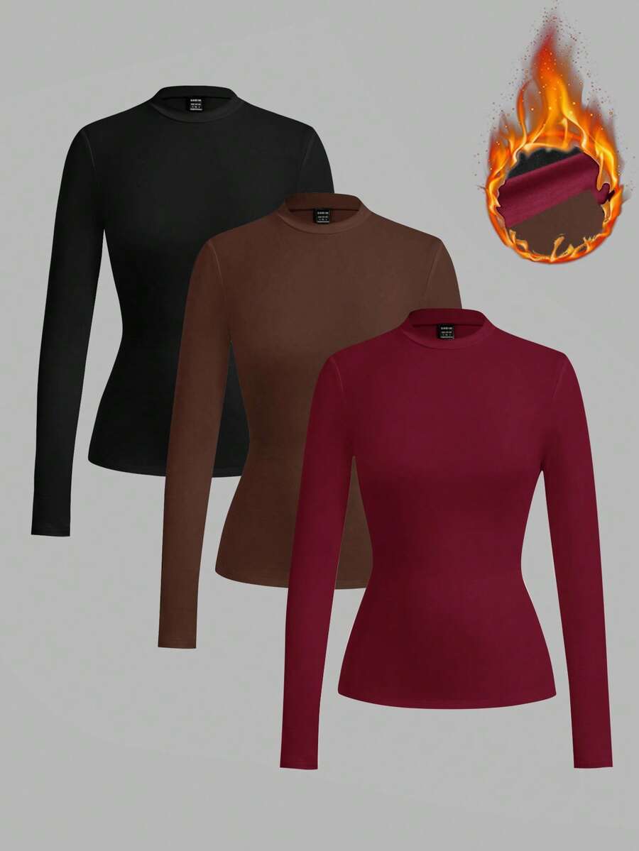 Ellevyn Women's Versatile Long Sleeve Mandarin Collar 3 PiecesBase Layer Top - Multicolor - View 1