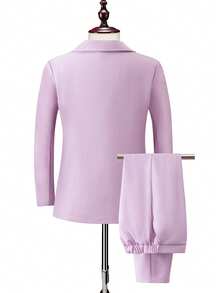 Tween Boys 2pcs Mauve Purple Formal Suit Set Elegant Woven Fabric Lapel Blazer And Pants For Homecoming Prom Wedding Events - Mauve Purple - View 3