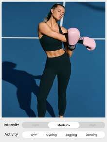 GLOWMODE 24" FeatherFit™-Sculpt Sweat-O-Clock Compressive Anti-Roll Tummy Control No Front Seam Side Pockets Leggings Low Impact Training Running Workout Gym - Black - View 10