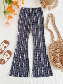 Travachic KIDS 少女夏季度假休闲针织花卉腰果印花弹力腰喇叭裤 - 彩色 - 查看 2