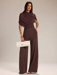 SHEIN x Tata & Beatriz SHEIN BAE 女士棕色优雅高领无袖连体裤 - 棕色 - 查看 4