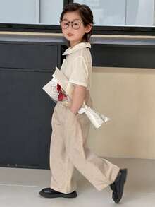 DAZY Young Boy Gentleman Style Short Sleeve Single-Breasted Shirt And Pants Set - White - View 4