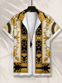 Manfinity LEGND Men's Fashionable Casual Printed Short Sleeve Button-Up Shirt - Multicolor - View 4