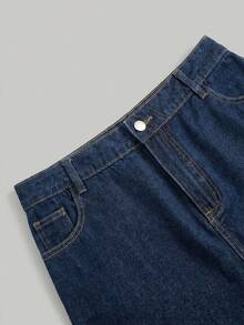 SHEIN MOD Chân váy chữ A dáng suông bằng vải denim mài, cỡ lớn, thích hợp cho mùa hè. - Rửa tối - Xem 4
