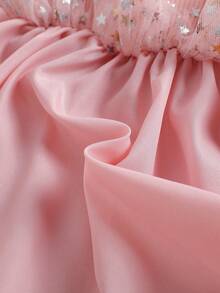 Souflis Souflis Cute Baby Girls Pink Round Neck Long Sleeve Geometric Star Short Dress With Ruffle Details And Bow - Pink - View 8