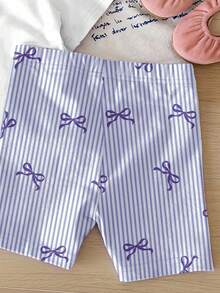 SHEIN LMoss Kids Bộ đồ mặc nhà thoải mái cho bé gái gồm 2 món: áo thun và quần short, có nơ trang trí, thích hợp cho mùa hè. - Nhiều màu - Xem 4