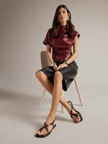 SHUZIA #BritishChic Women's Slingback Cross-Band Toe-Loop Premium Faux Leather Wine Flat Sandals – Refined, Minimal & Comfortable - Burgundy - View 4