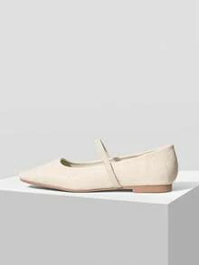 MOTF PREMIUM Zapatos planos tipo Mary Jane de punta cuadrada cómodos y minimalistas para mujeres, versátiles para Halloween - Blanco - Ver 3