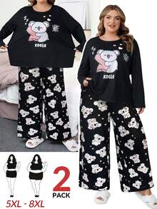SHEIN CURVE+ Bộ đồ hai mảnh in họa tiết thường ngày dành cho nữ cỡ lớn - màu đen - Xem 8