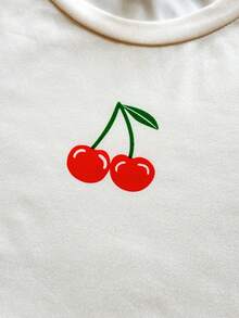 SHEIN Vintaside Kids 4件装女童休闲卡通樱桃印花短款圆领T恤，适合日常穿着、外出、度假、拍照、春夏穿着 - 彩色 - 查看 6