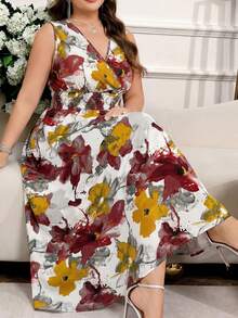 Reflora Đầm hè cỡ lớn dành cho nữ, đầm không tay thanh lịch. - Đỏ - Xem 1