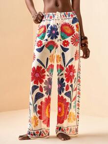 Zivah 2026 Pantalones y cubrecosturas de mujer con estampado de ubicación casual de resort, nueva colección primavera/verano - Rojo - Ver 7