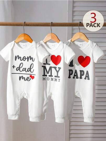 3件套男婴爱心字母印花休闲日常连体衣