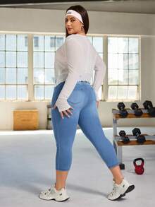 Flexra 大码女式休闲修身弹力牛仔裤 - 中等水洗藍 - 查看 2