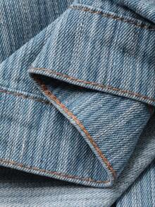 Livesso Women's Casual Textured Striped Blue Denim Shirt Top And Straight Leg Pants Set, Loose Fit Fashion Vacation Street Style Jacket Outfit, Spring/Summer - Light Wash - View 8