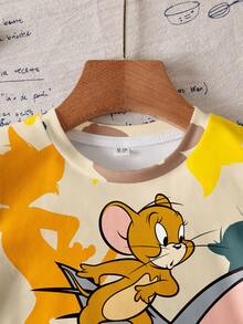 TOM & JERRY X SHEIN Boys' Cartoon Print Short Sleeve T-Shirt, All-Over Print - White - View 5