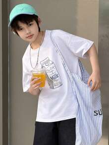 DAZY 男童奶牛印花圆领宽松休闲短袖T恤 - 白色 - 查看 2