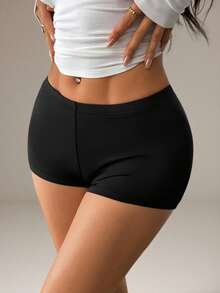 SHEIN PETITE 低腰超短迷你短裤，夏季波西米亚风，适合夏季、度假、海滩、节日、锐舞派对、秋冬派对等场合。 - 黑色 - 查看 5