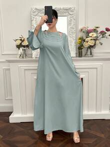 Yasmyna 女士纯色水溶边休闲派对阿拉伯连衣裙 - 綠色 - 查看 10