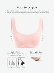 GLOWMODE FeatherFit™-Sculpt Push-Up Compressive Built-In Mesh Straps Removable Cups V-Back Demi Sports Bra Running Workout Gym - Baby Pink - View 3