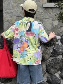 DAZY Tween Boy All-Over Print Polo Collar Single-Breasted Casual Versatile Daily Wear Short Sleeve Shirt - Multicolor - View 7