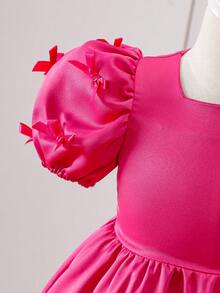 Vestido de princesa infantil com elegante laço decorativo, ideal para o verão. - Rosa Quente - Ver 9