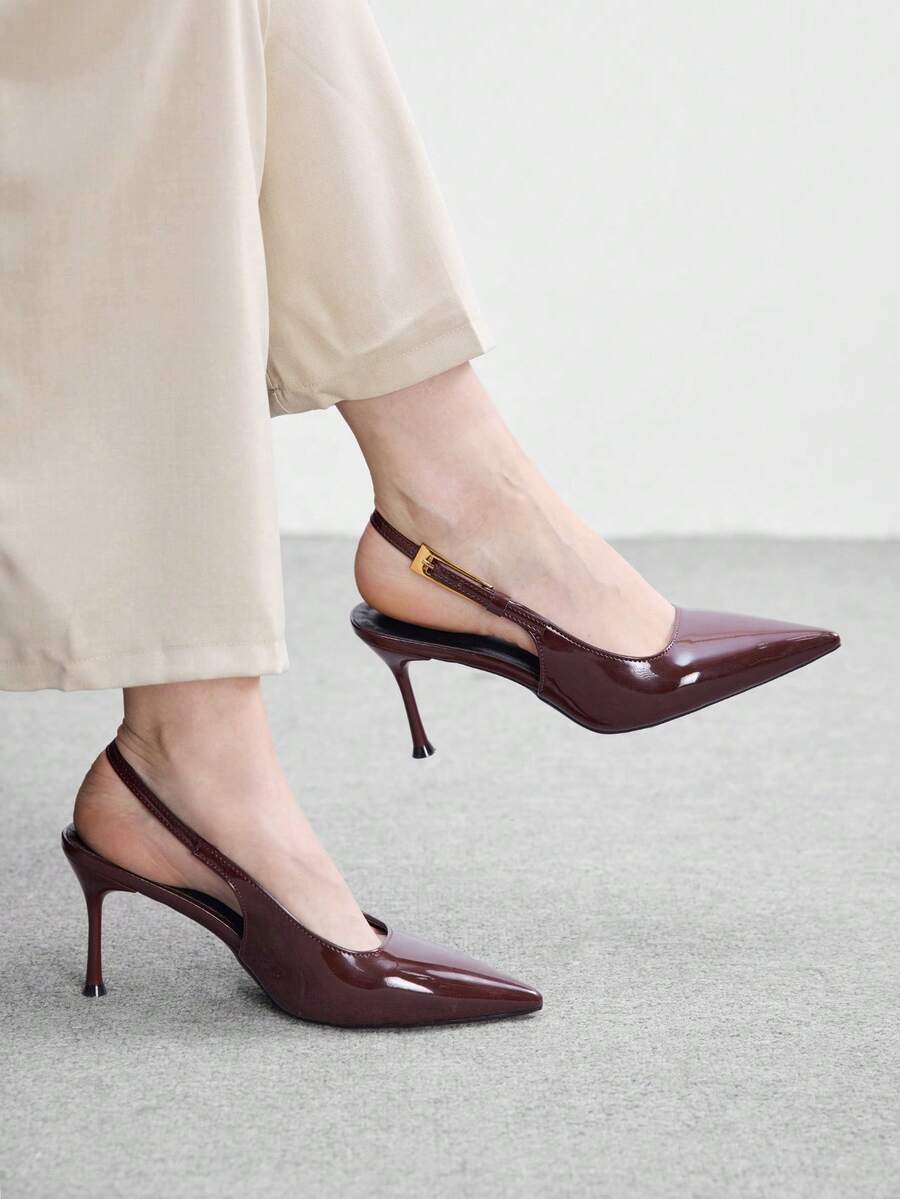 CUCCOO BIZCHIC 女鞋 女士时尚棕色基础款日常百搭性感派对女式高跟鞋露跟鞋女鞋 - 咖色 - 查看 1